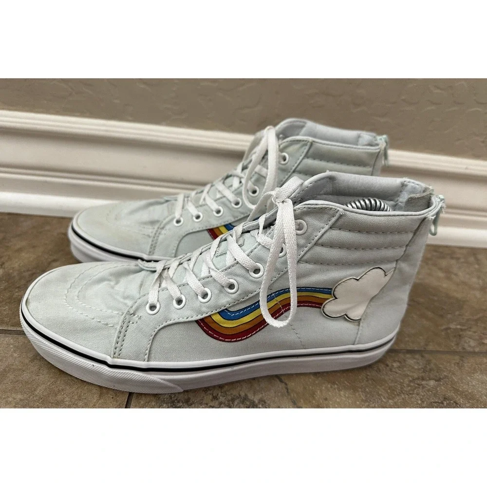 VANS KIDS LIGHT BLUE SK8-HI RAINBOW & CLOUD SNEAKERS BIG KIDS SIZE 7